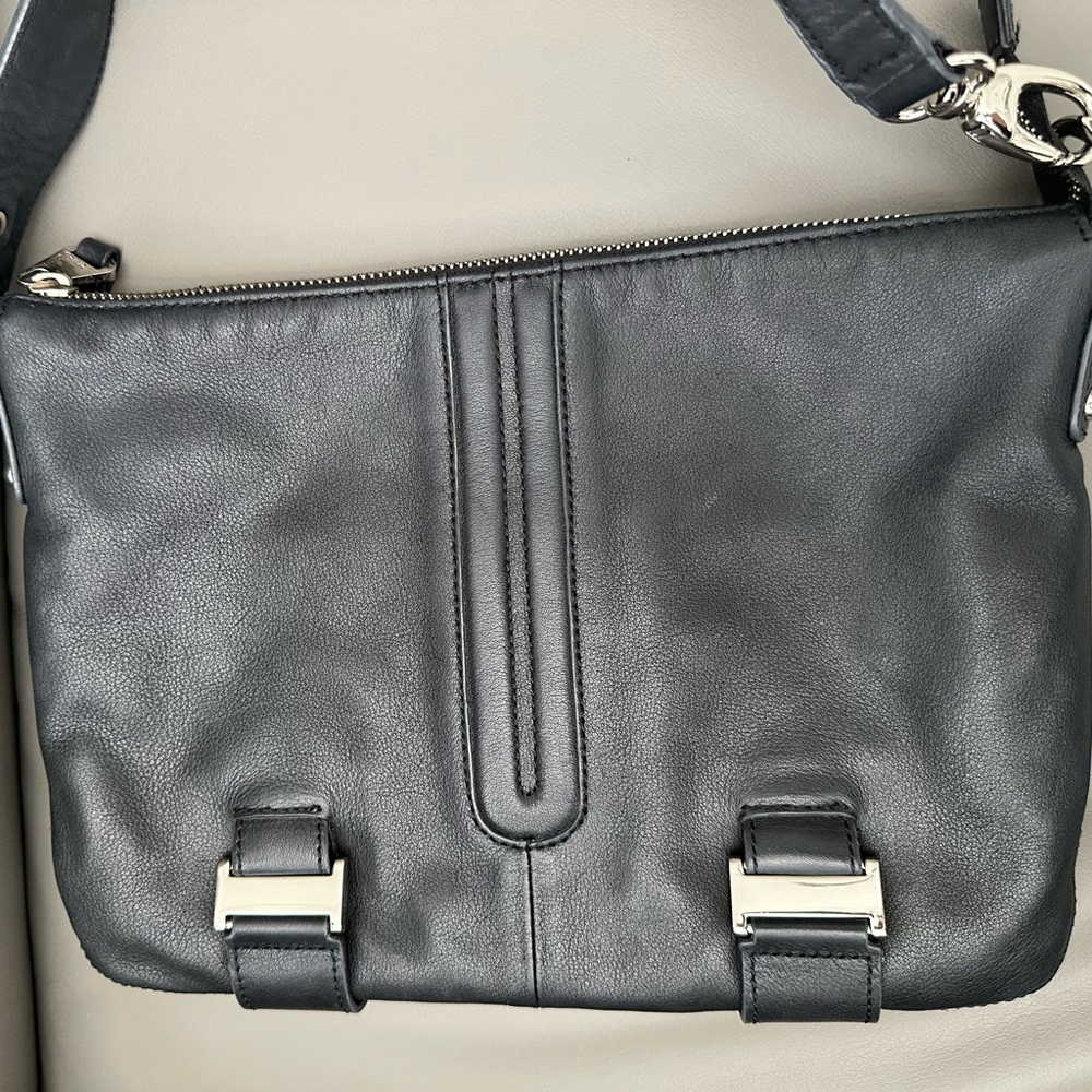 Black genuine Leather Bag stylish avant-garde, Scandi chic Architectural